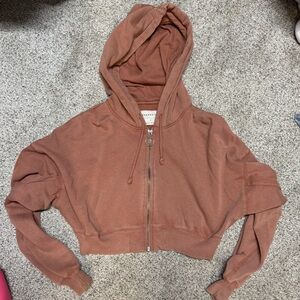 Aeropostale Women's Cropped Zip-Up Hoodie - terra-cotta